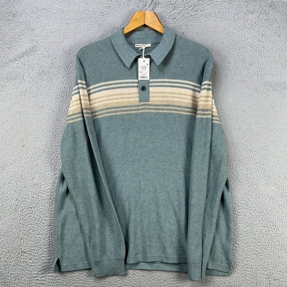 Marine‎ Layer Merino Wool Blend Elias Sweater Polo Mens XL Blue Stripes Knit NEW